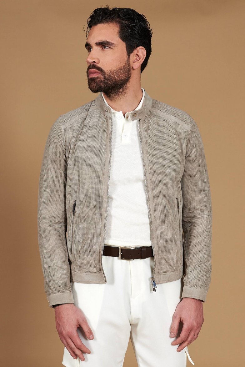 Graue perforiertes wildlederjacke...