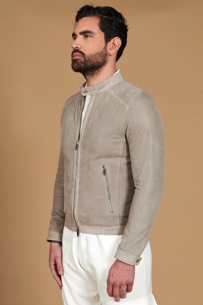 Graue perforiertes wildlederjacke...