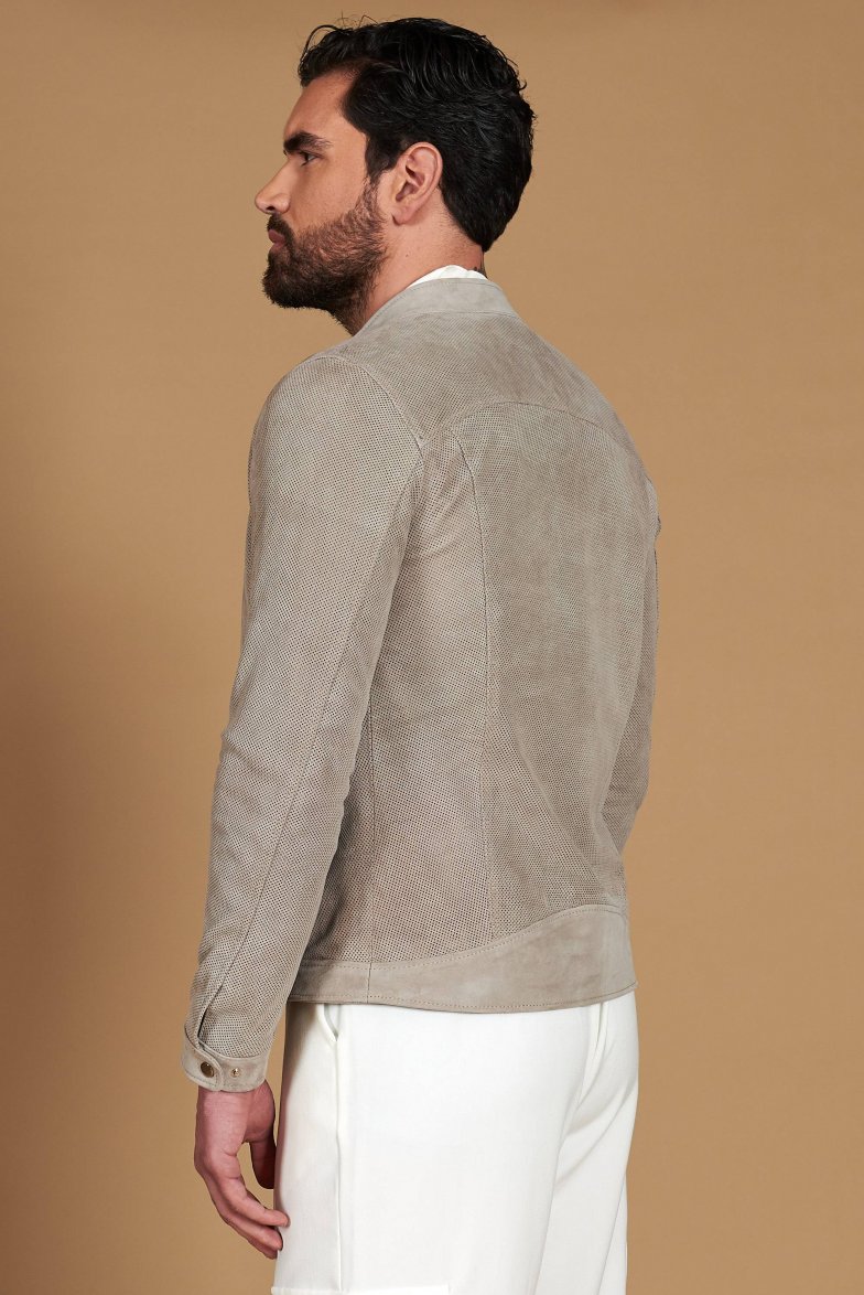 Graue perforiertes wildlederjacke...