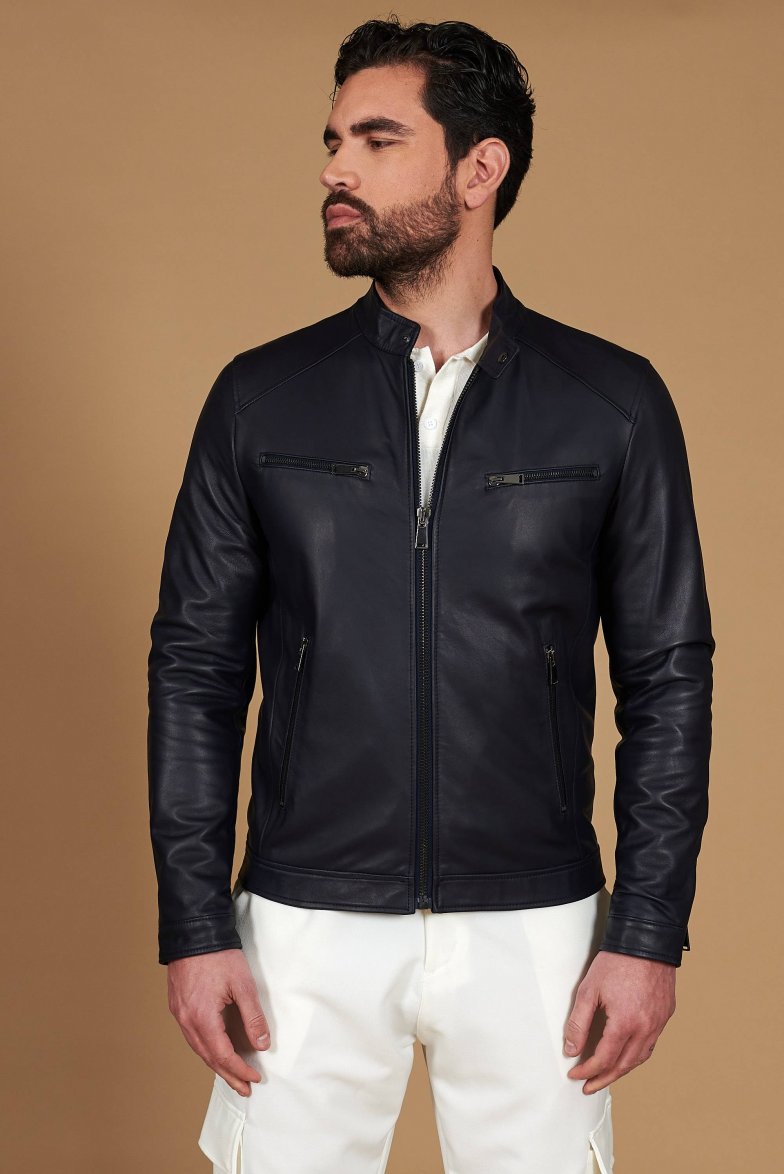 Dunkelblaue lederjacke nappaleder...