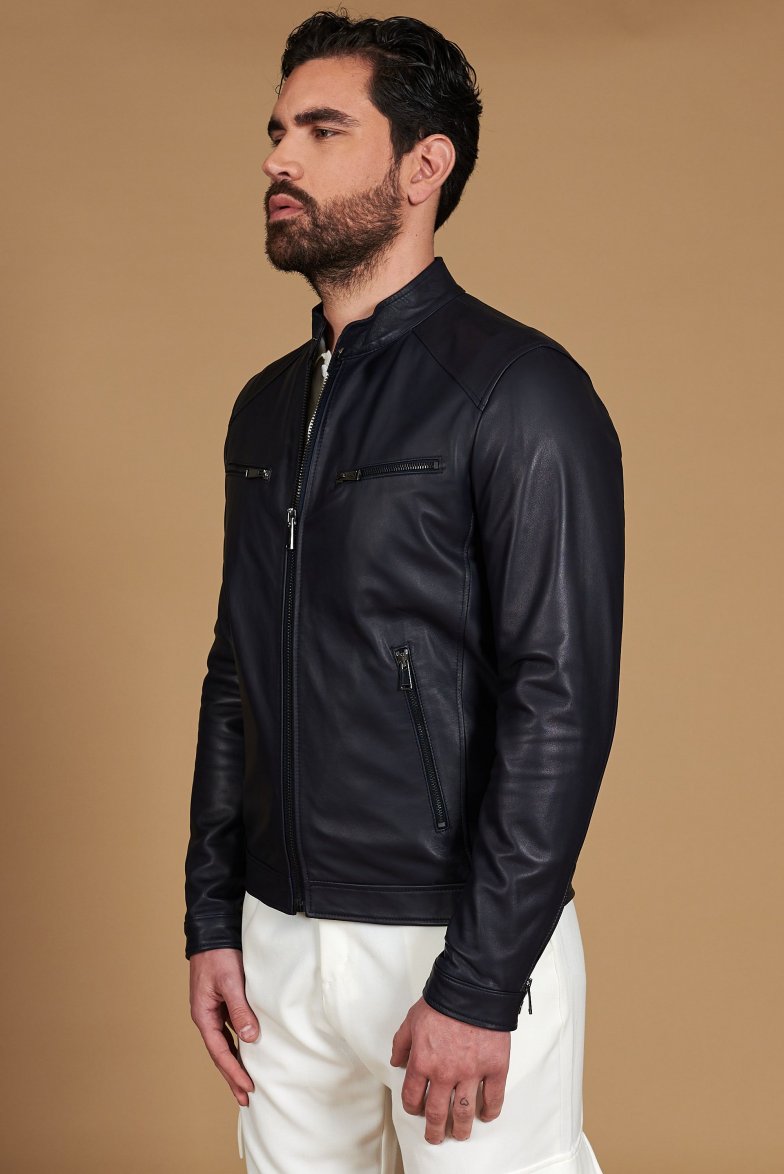 Dunkelblaue lederjacke nappaleder...