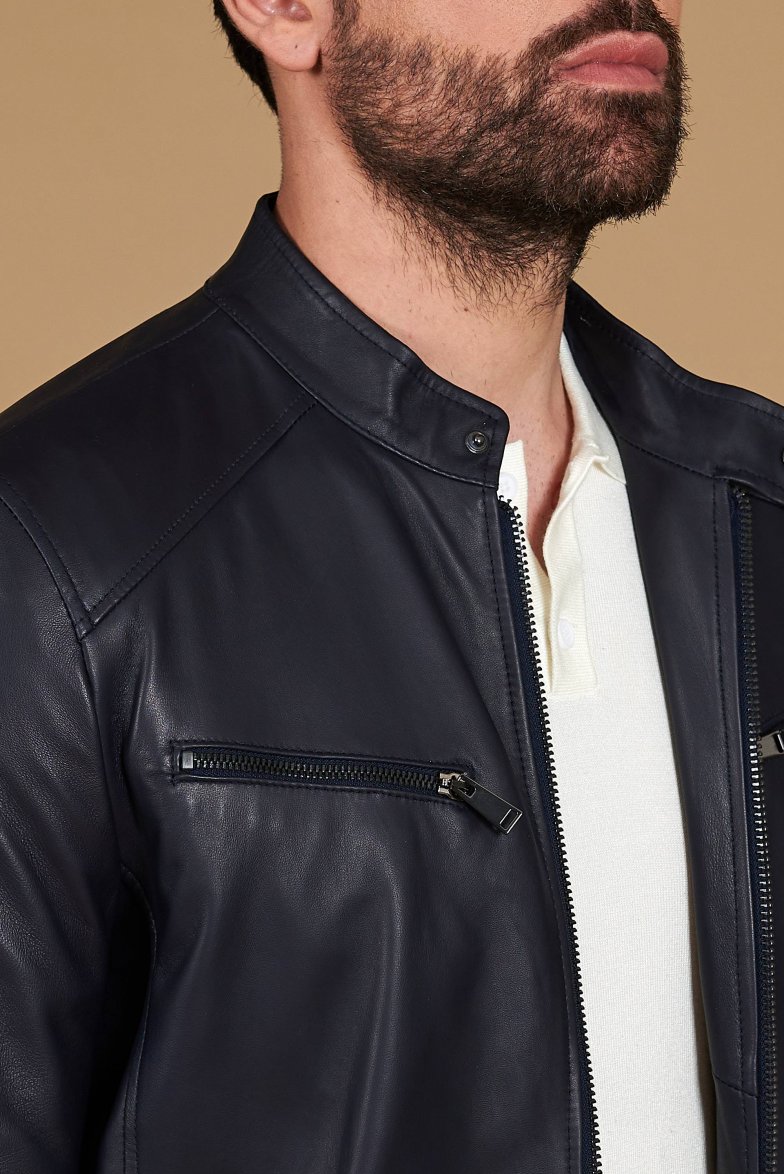 Dunkelblaue lederjacke nappaleder...