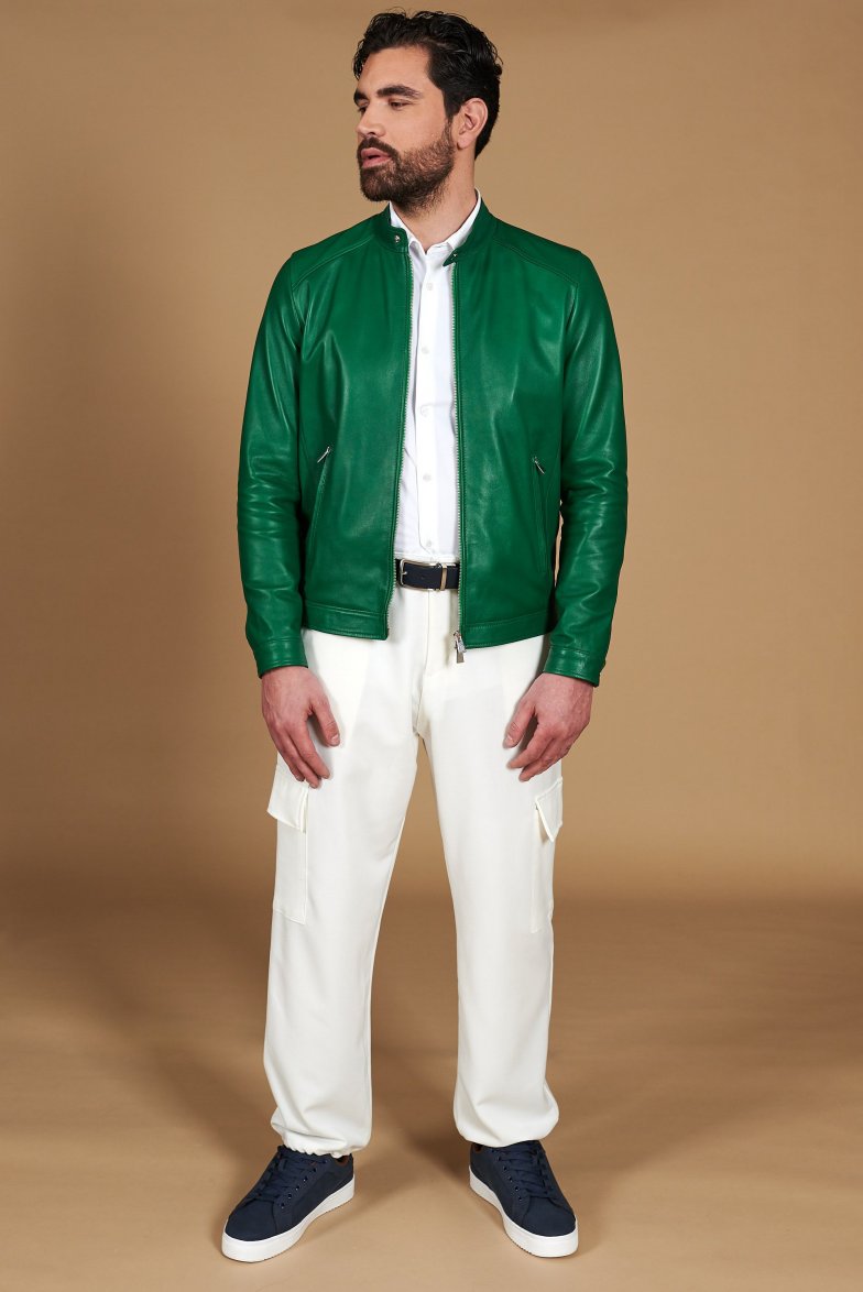 Grüne naturleder jacke biker...