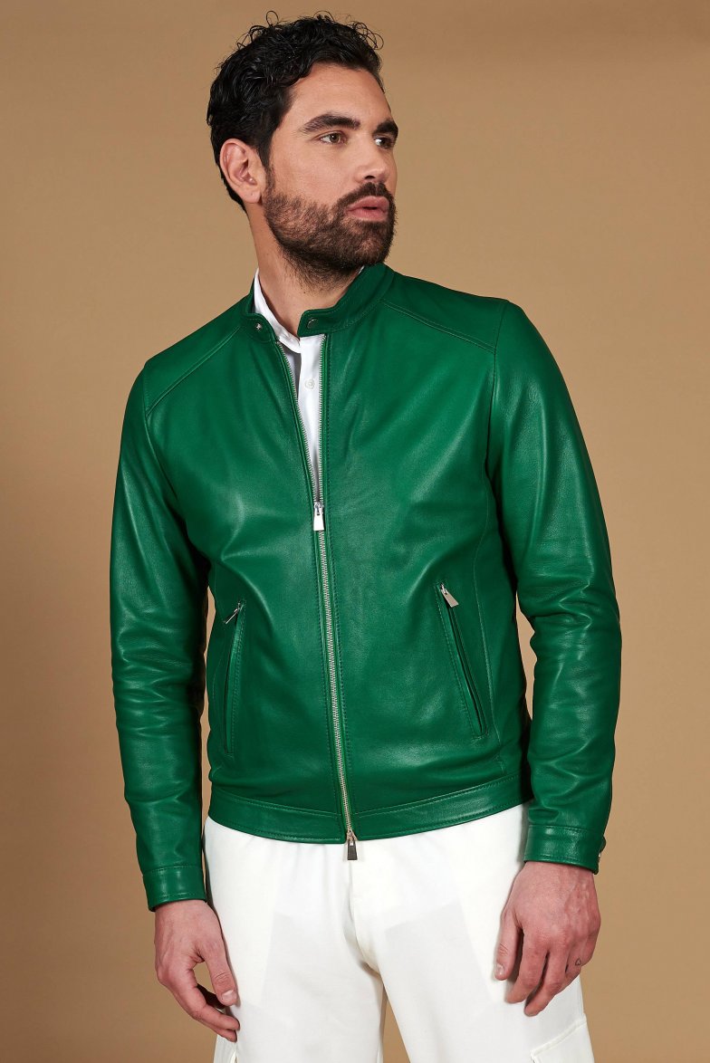 Grüne naturleder jacke biker...