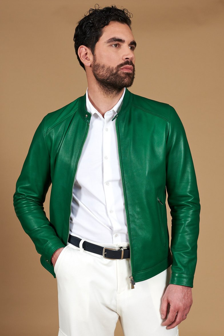 Grüne naturleder jacke biker...
