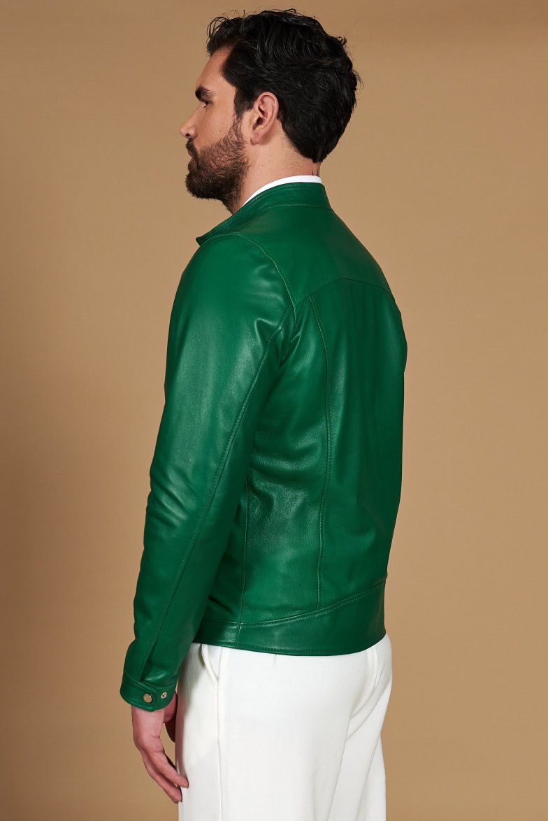 Grüne naturleder jacke biker...