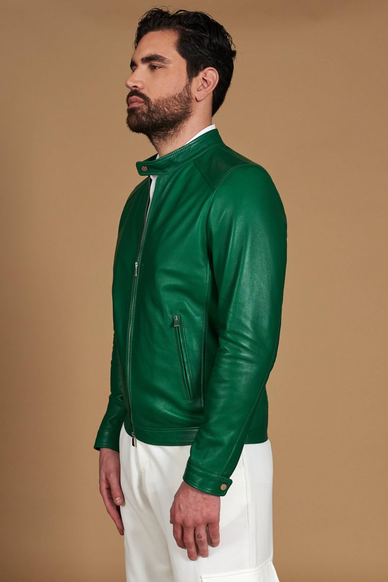 Grüne naturleder jacke biker...