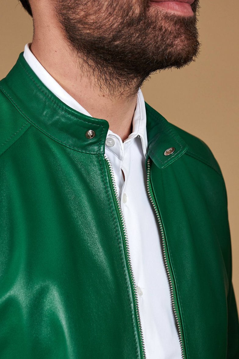 Grüne naturleder jacke biker...