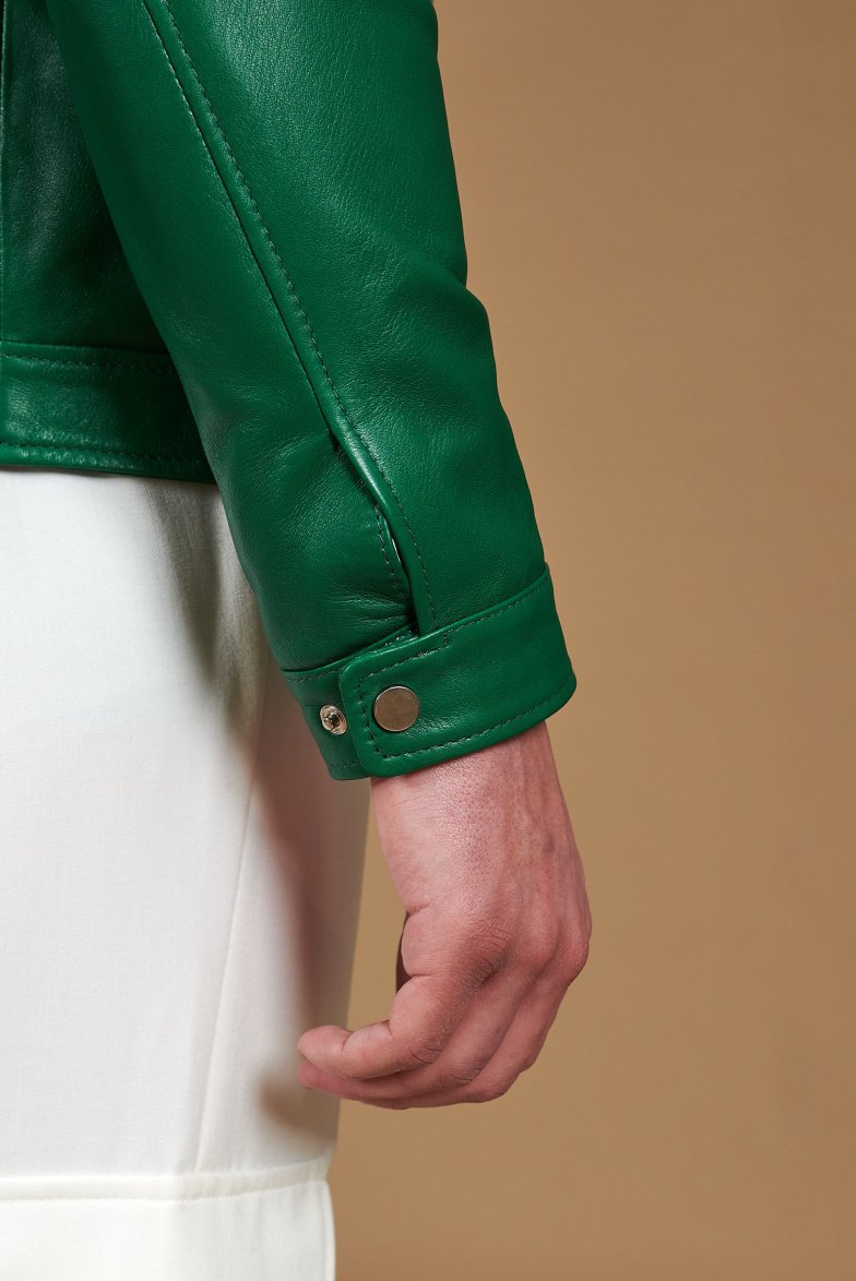 Grüne naturleder jacke biker...