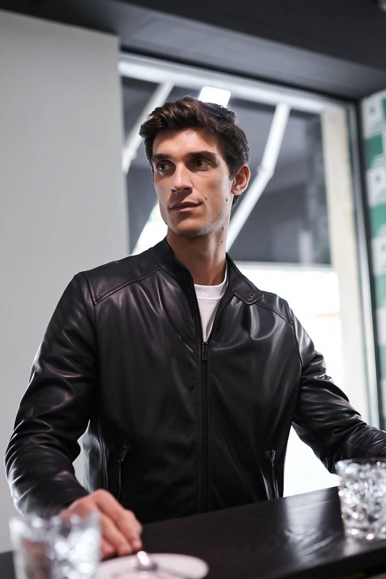 Schwarze lederjacke nappaleder mit...