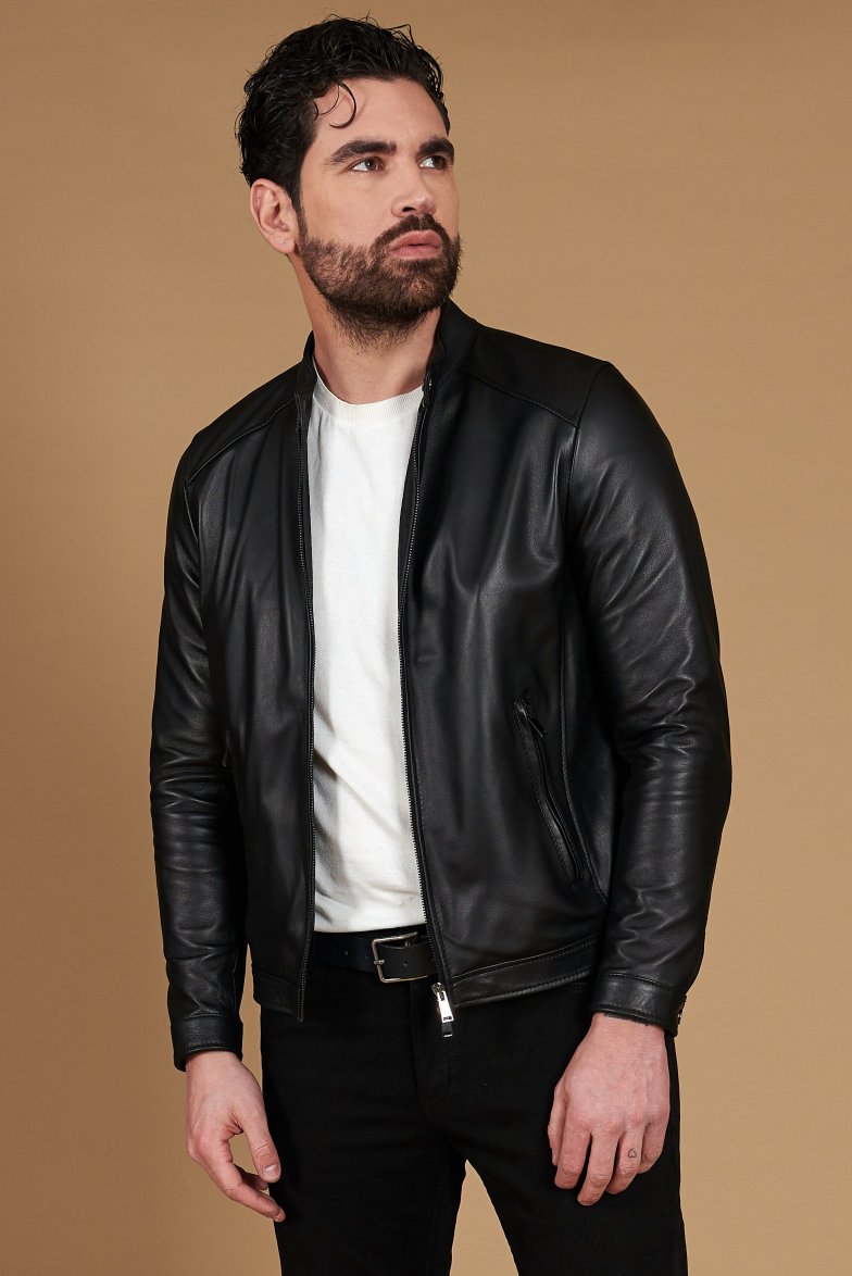 Schwarze lederjacke nappaleder mit...