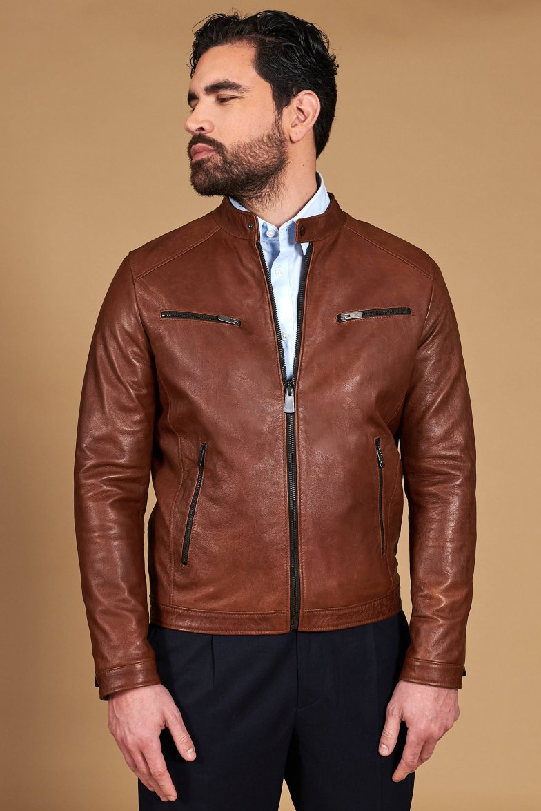 Ledern lederjacke mit vier taschen...