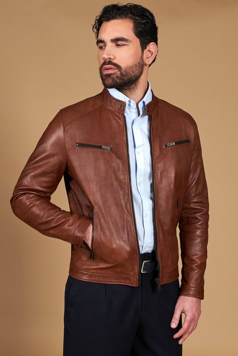 Ledern lederjacke mit vier taschen...