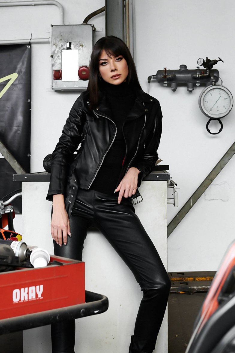 Chiodo schwarze leder bikerjacke mit...