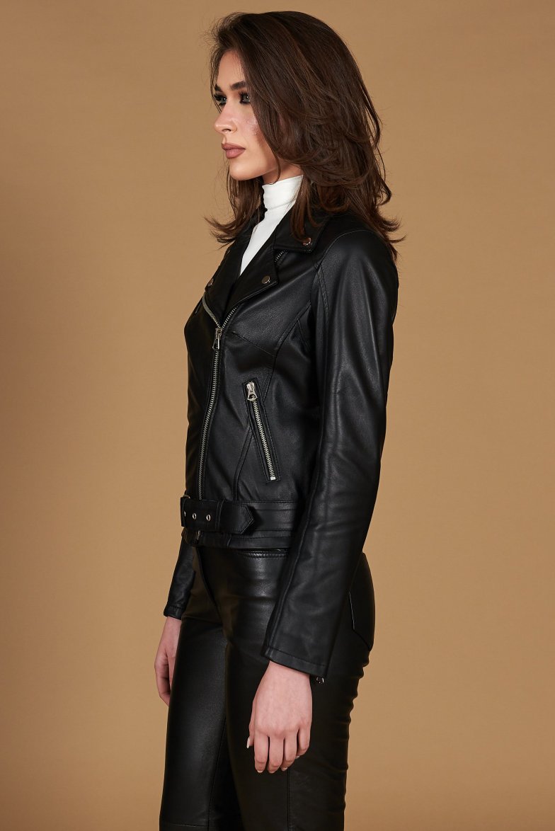 Chiodo schwarze leder bikerjacke mit...