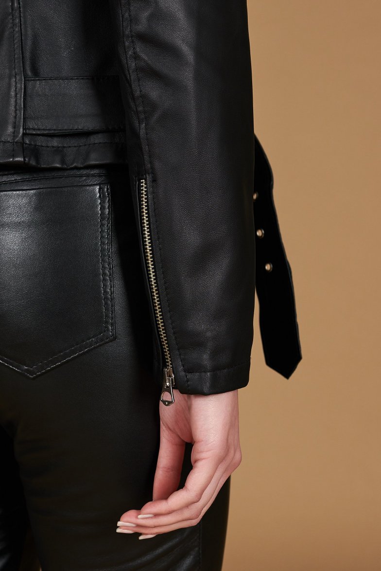 Chiodo schwarze leder bikerjacke mit...