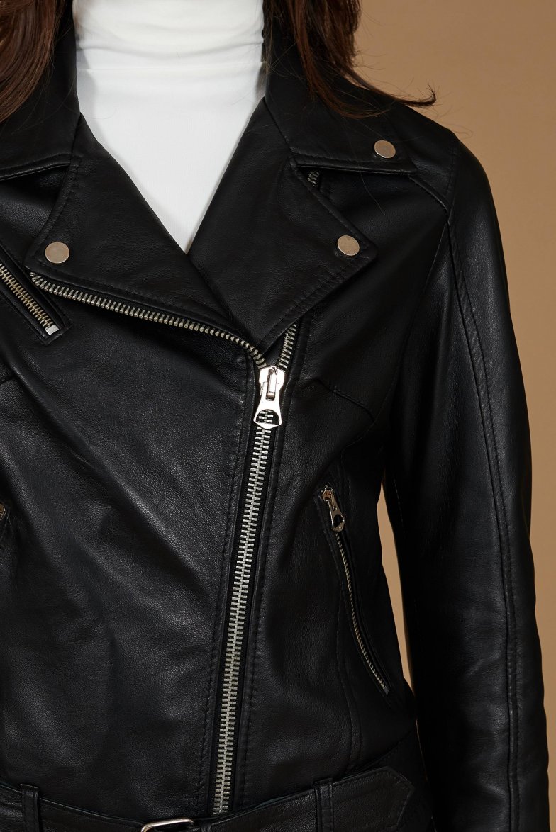 Chiodo schwarze leder bikerjacke mit...