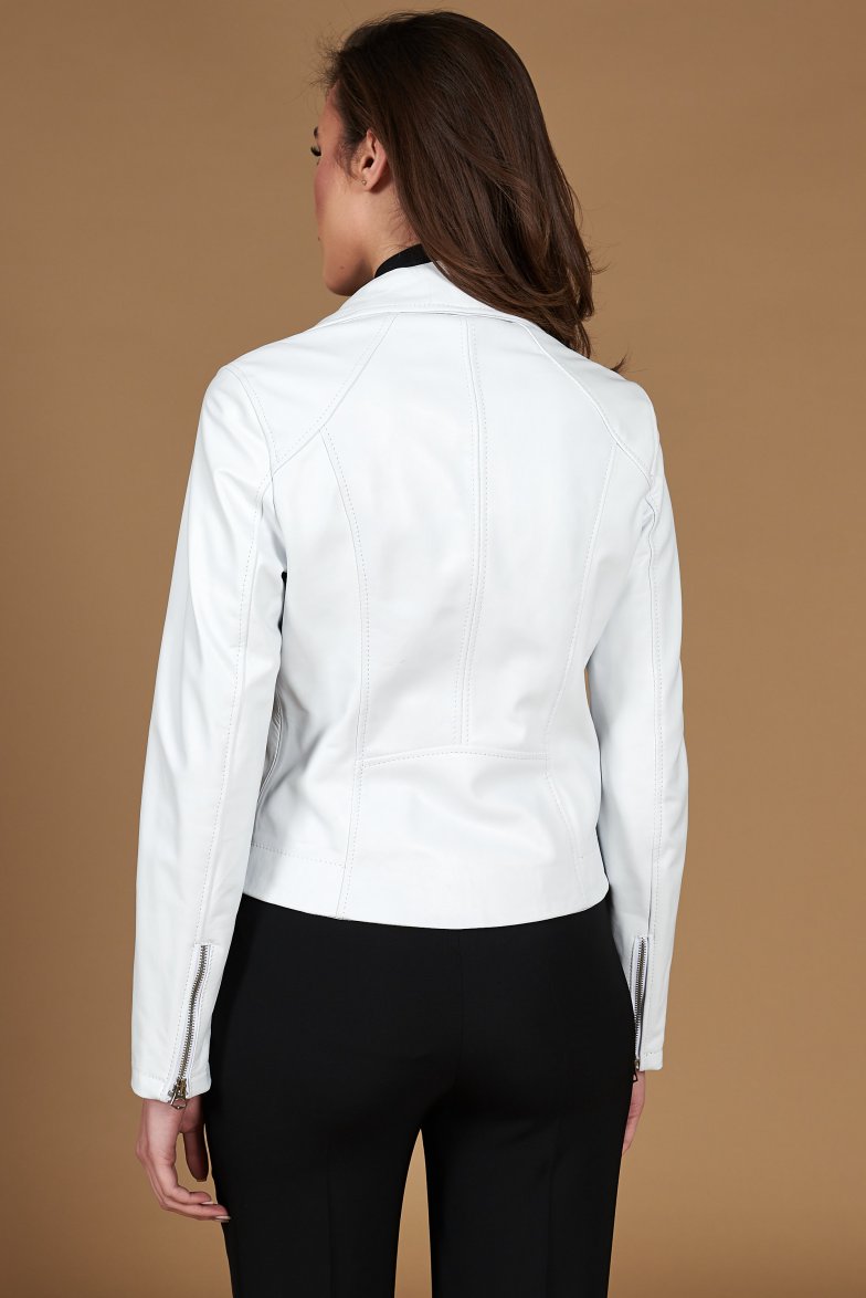 Weiße nappa lammlederjacke mit...