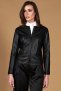 Veste cuir noir col rond agneau plongé