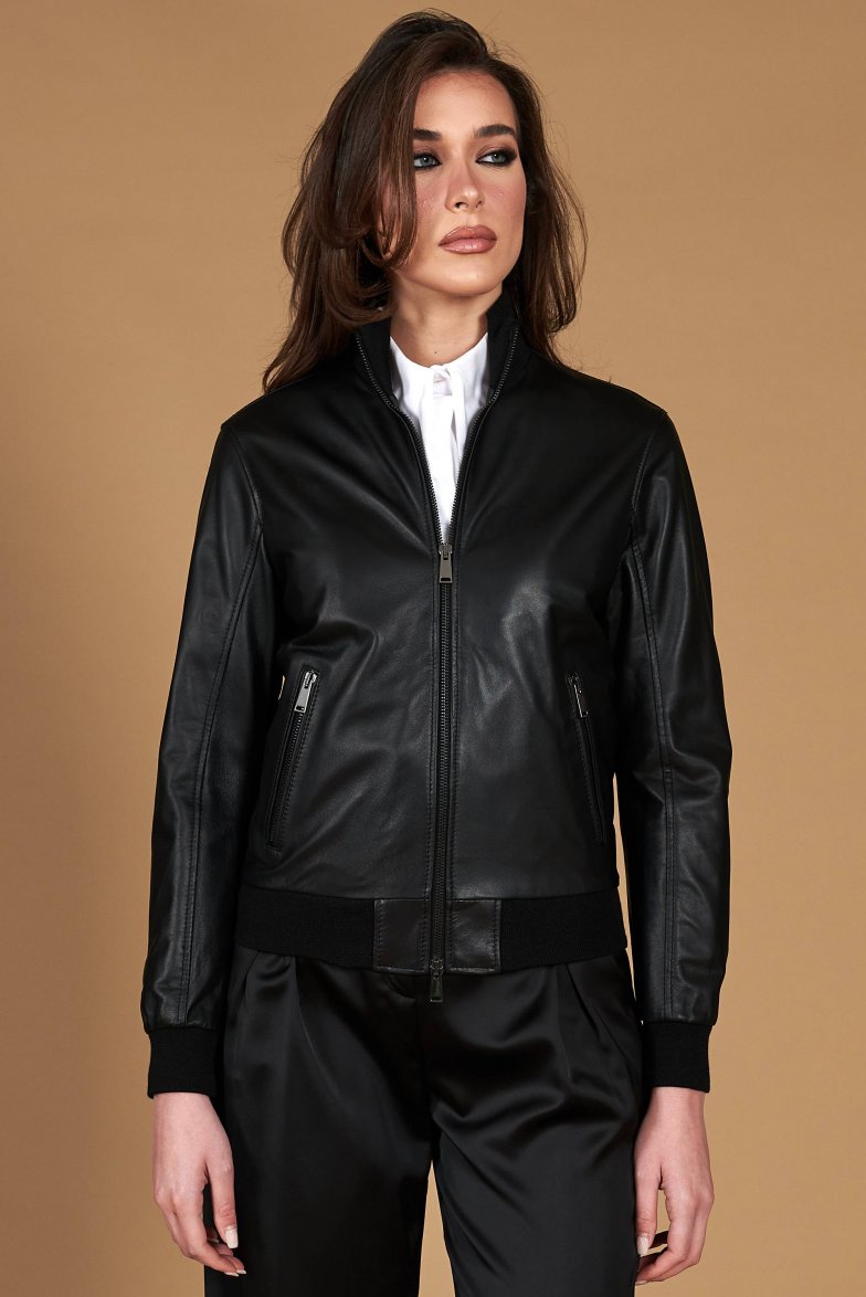 schwarze glatte bomberjacke aus...