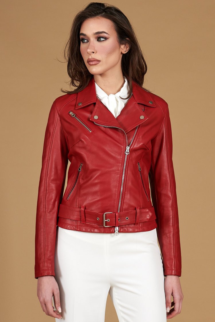 Chiodo rote bikerjacke aus...