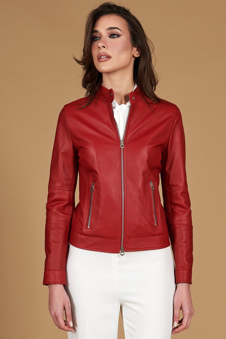 Rote bikerjacke nappaleder...