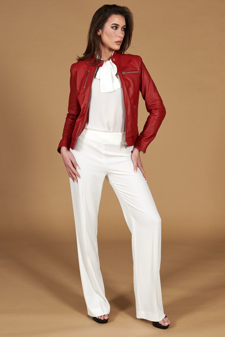 rote nappa lammlederjacke mit glatter...