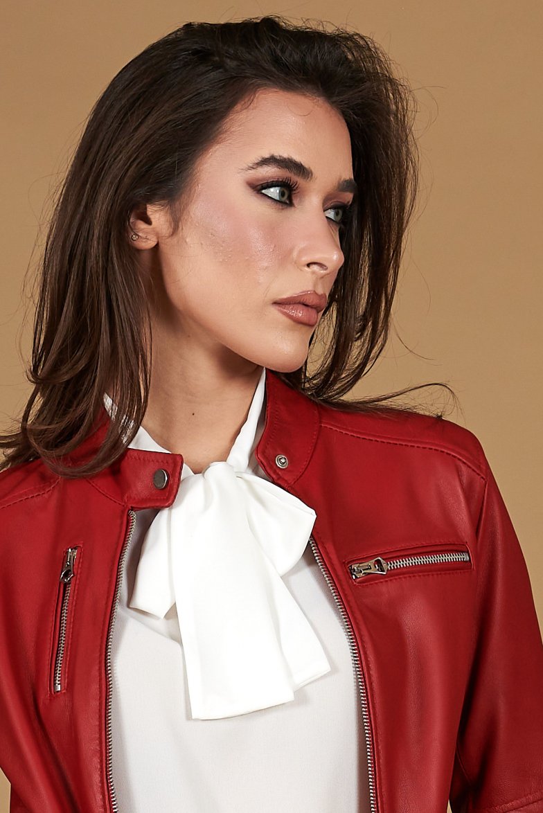 rote nappa lammlederjacke mit glatter...