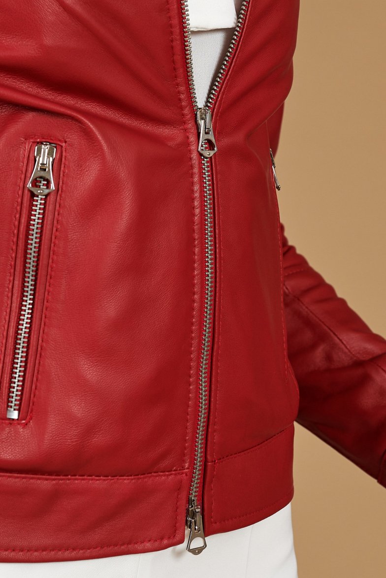 rote nappa lammlederjacke mit glatter...