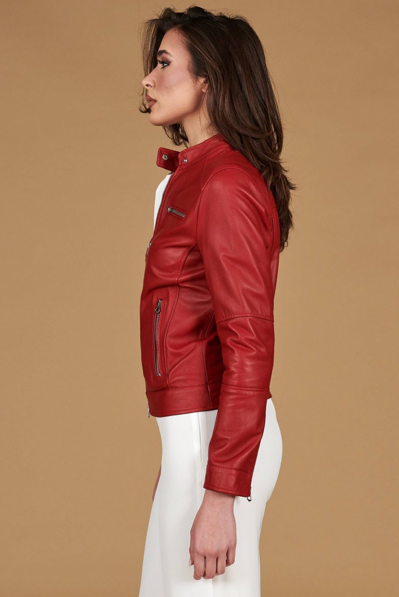 rote nappa lammlederjacke mit glatter...