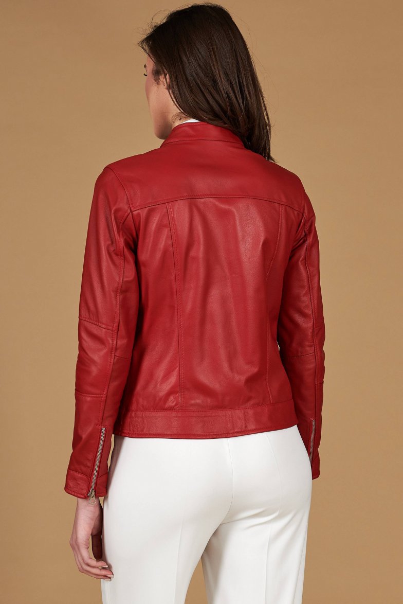 rote nappa lammlederjacke mit glatter...