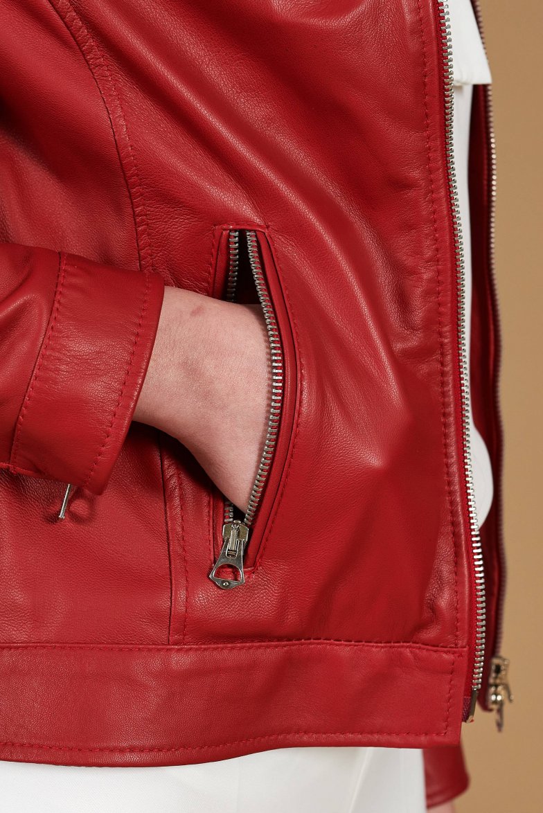 rote nappa lammlederjacke mit glatter...