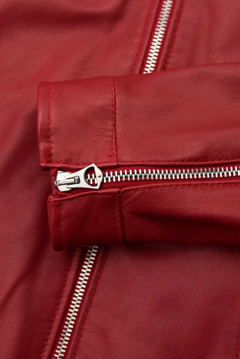 rote nappa lammlederjacke mit glatter...