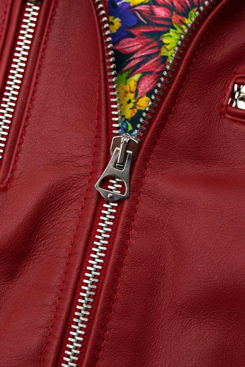 rote nappa lammlederjacke mit glatter...