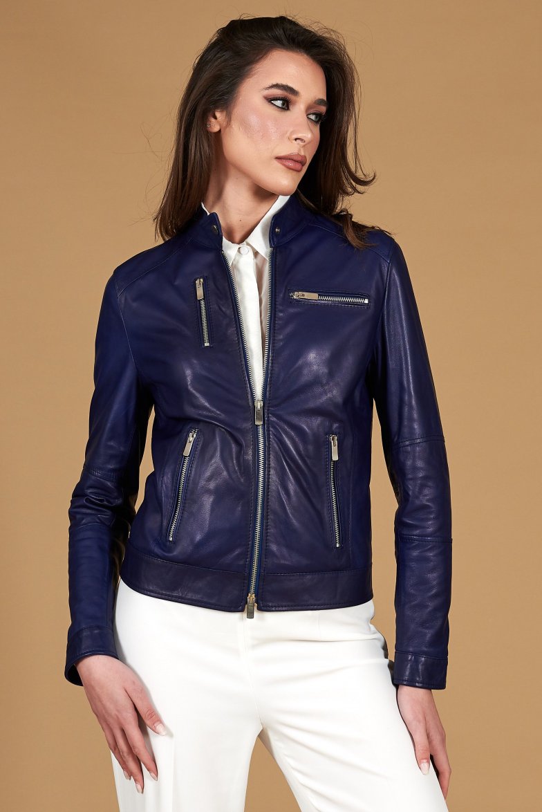  Elektrisches Blau lederjacke...