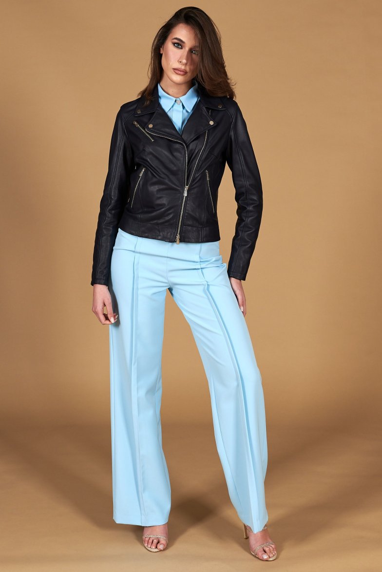 Blau bikerjacke aus naturleder...