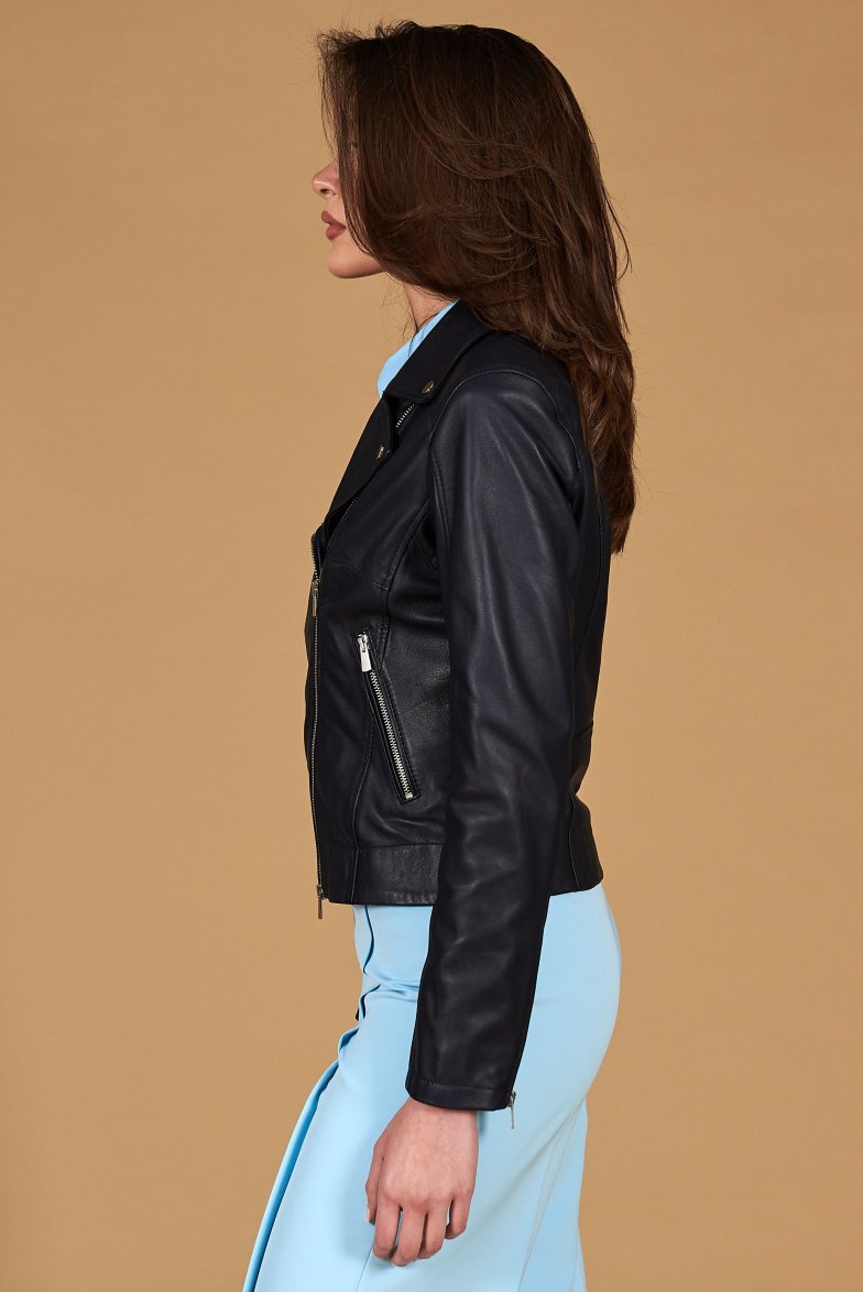 Blau bikerjacke aus naturleder...