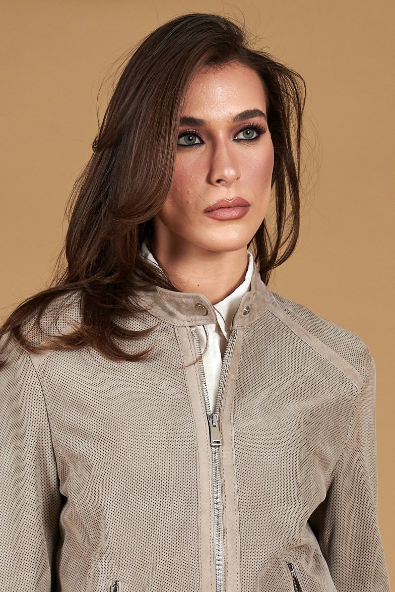 Graue bikerjacke perforiertes...
