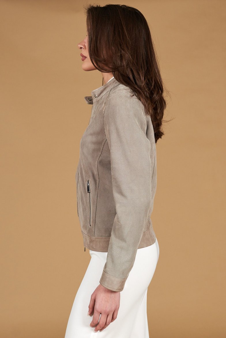 Graue bikerjacke perforiertes...