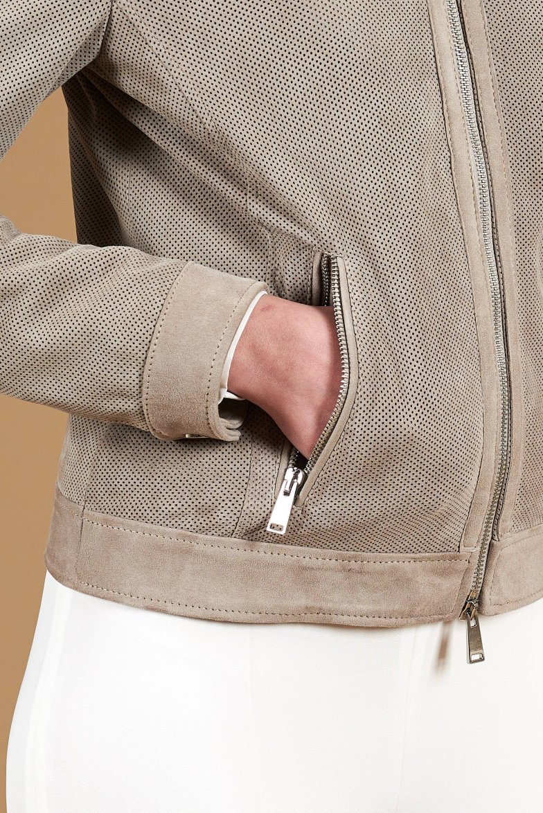 Graue bikerjacke perforiertes...
