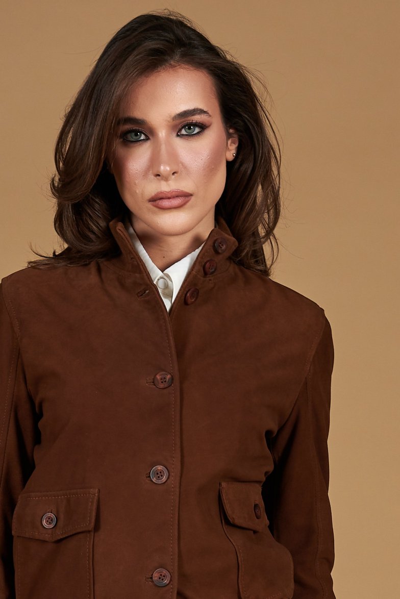 Braune wildlederjacke Bomberjacke mit...
