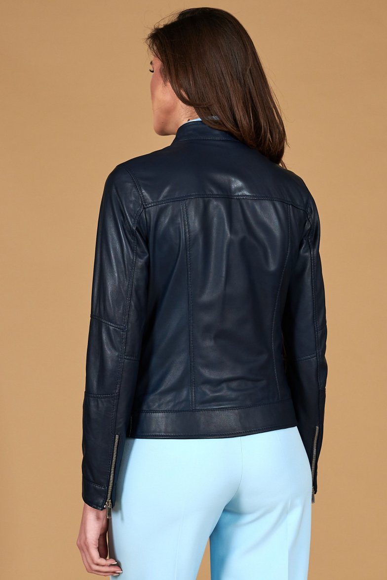 Dunkelblaue lederjacke bikerjacke...