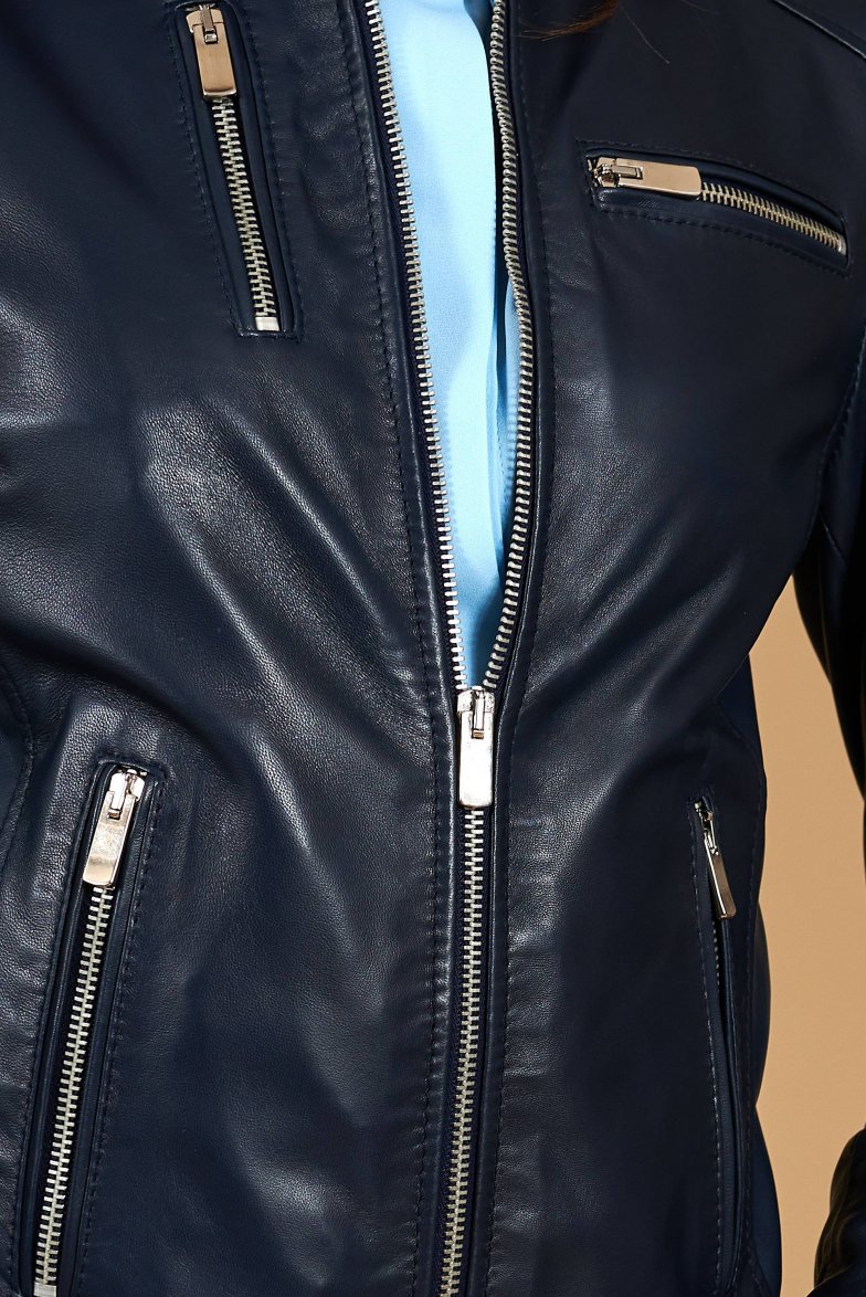 Dunkelblaue lederjacke bikerjacke...