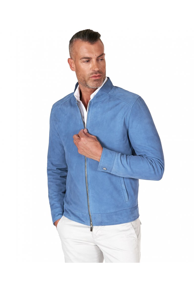 Denim blaue lederjacke wildleder mit...
