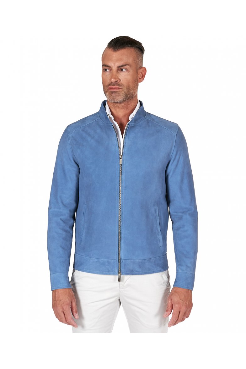 Denim blaue lederjacke wildleder mit...