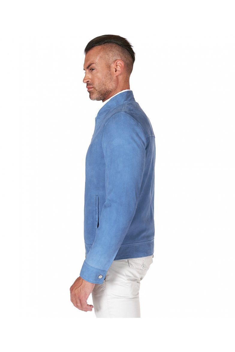 Denim blaue lederjacke wildleder mit...