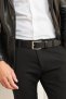 Cintura uomo in pelle di vitello nera con fibbia argento