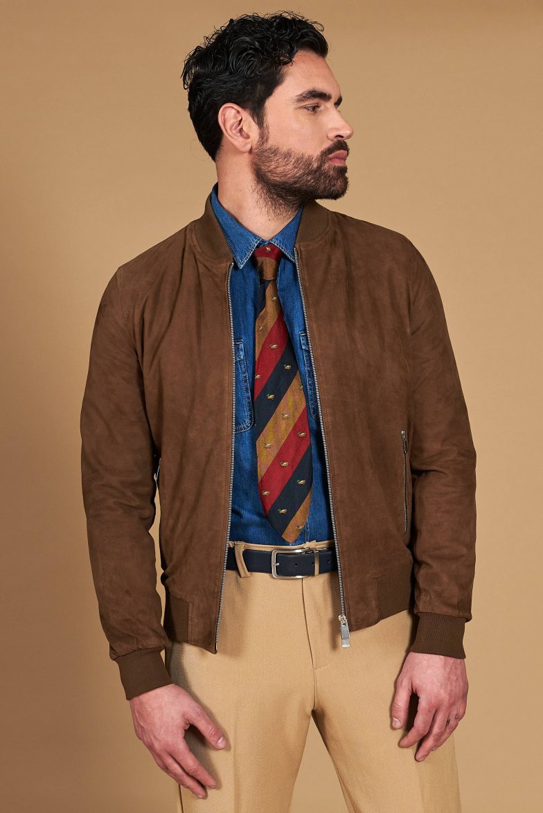Taupe bomberjacke aus wildleder mit...