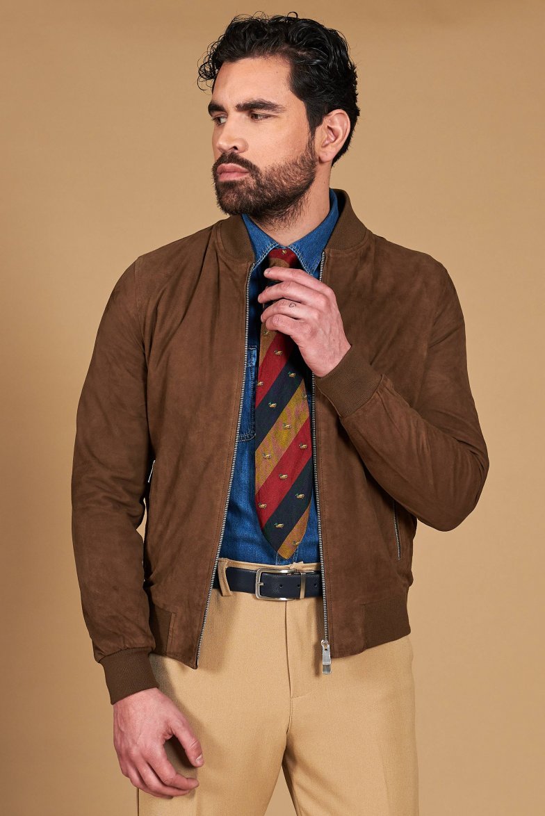 Taupe bomberjacke aus wildleder mit...