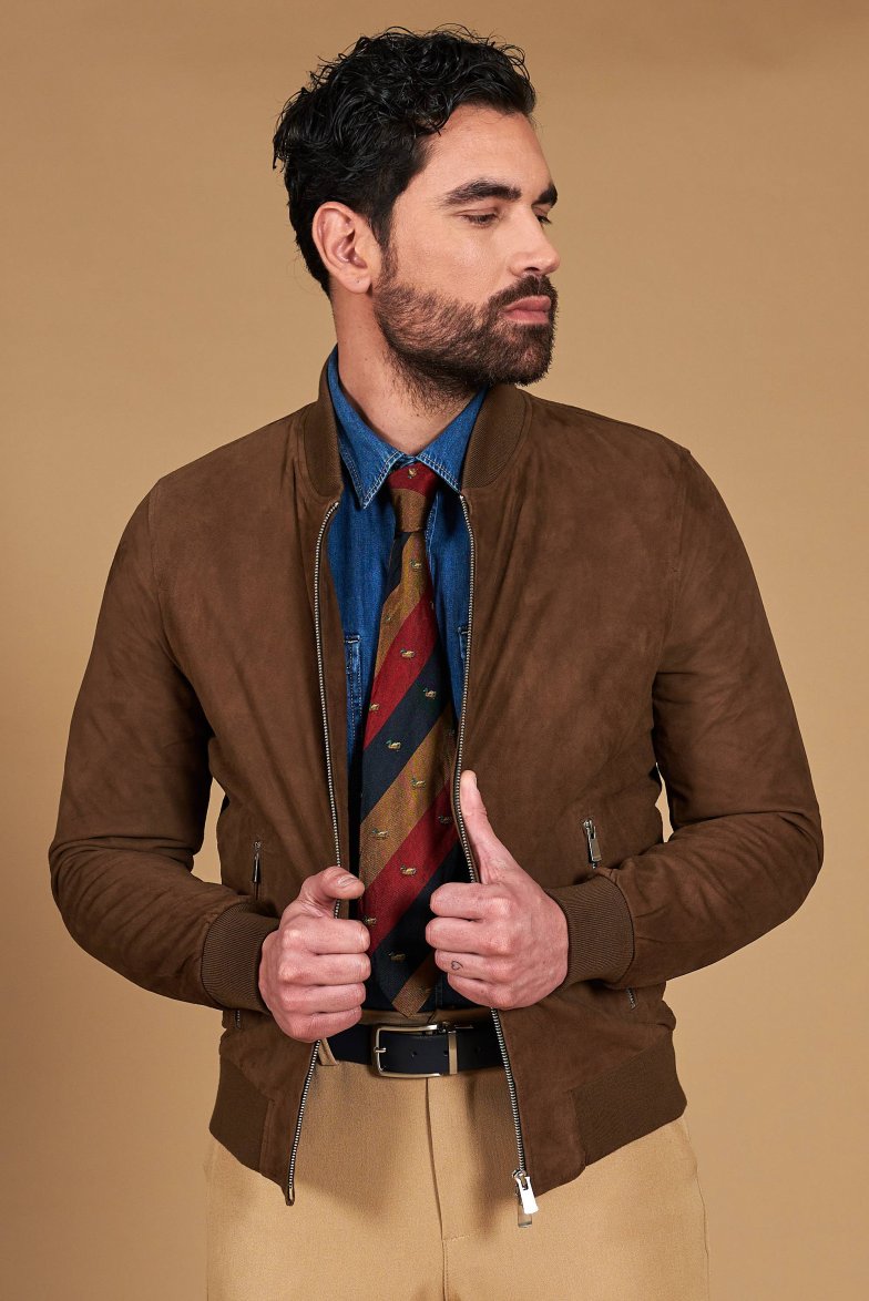 Taupe bomberjacke aus wildleder mit...